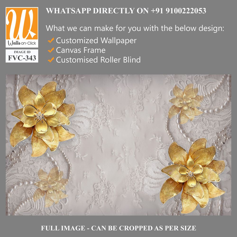 3D floral gold flowers on a lace background Wallpaper [WP-FVC-343]