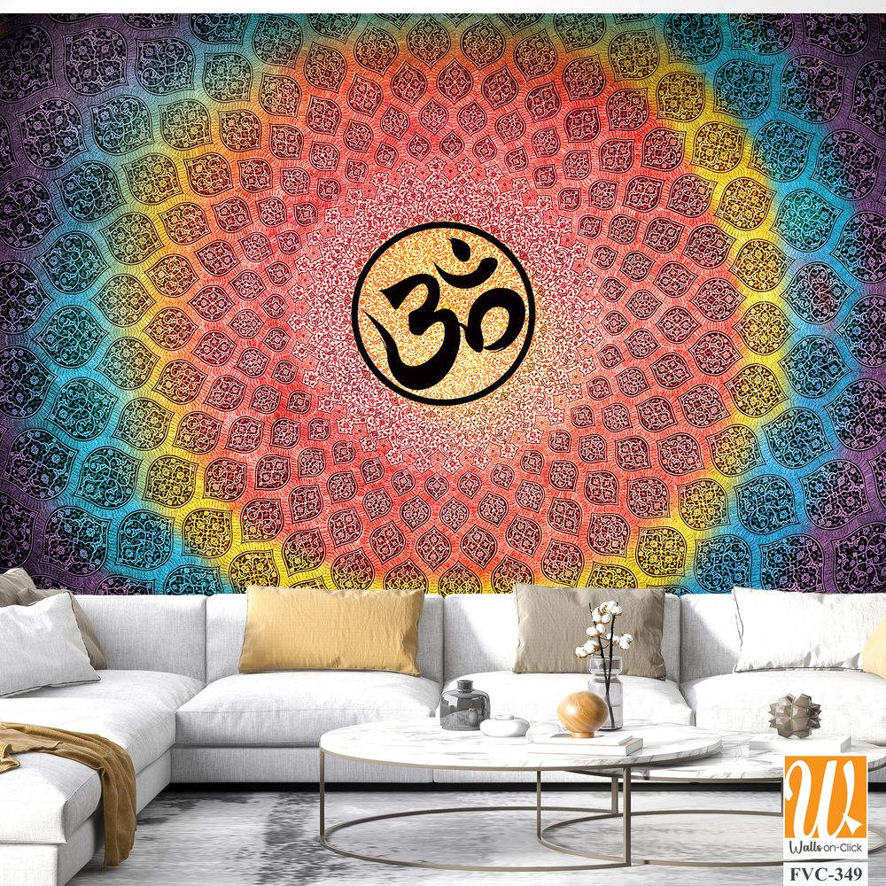 Om symbol surrounded by a mandala pattern Wallpaper [WP-FVC-349]