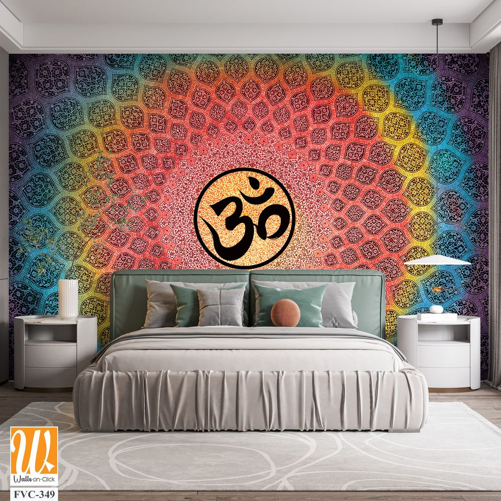 Om symbol surrounded by a mandala pattern Wallpaper [WP-FVC-349]