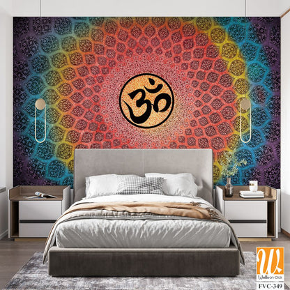 Om symbol surrounded by a mandala pattern Wallpaper [WP-FVC-349]