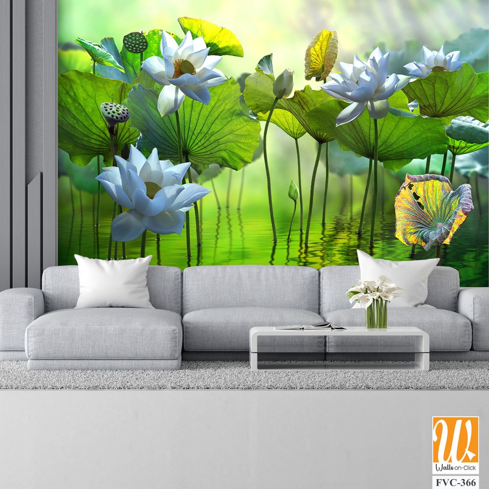 3D wallpaper, a fantasy landscape with lotus flowers [WP-FVC-366]