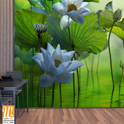 3D wallpaper, a fantasy landscape with lotus flowers [WP-FVC-366]