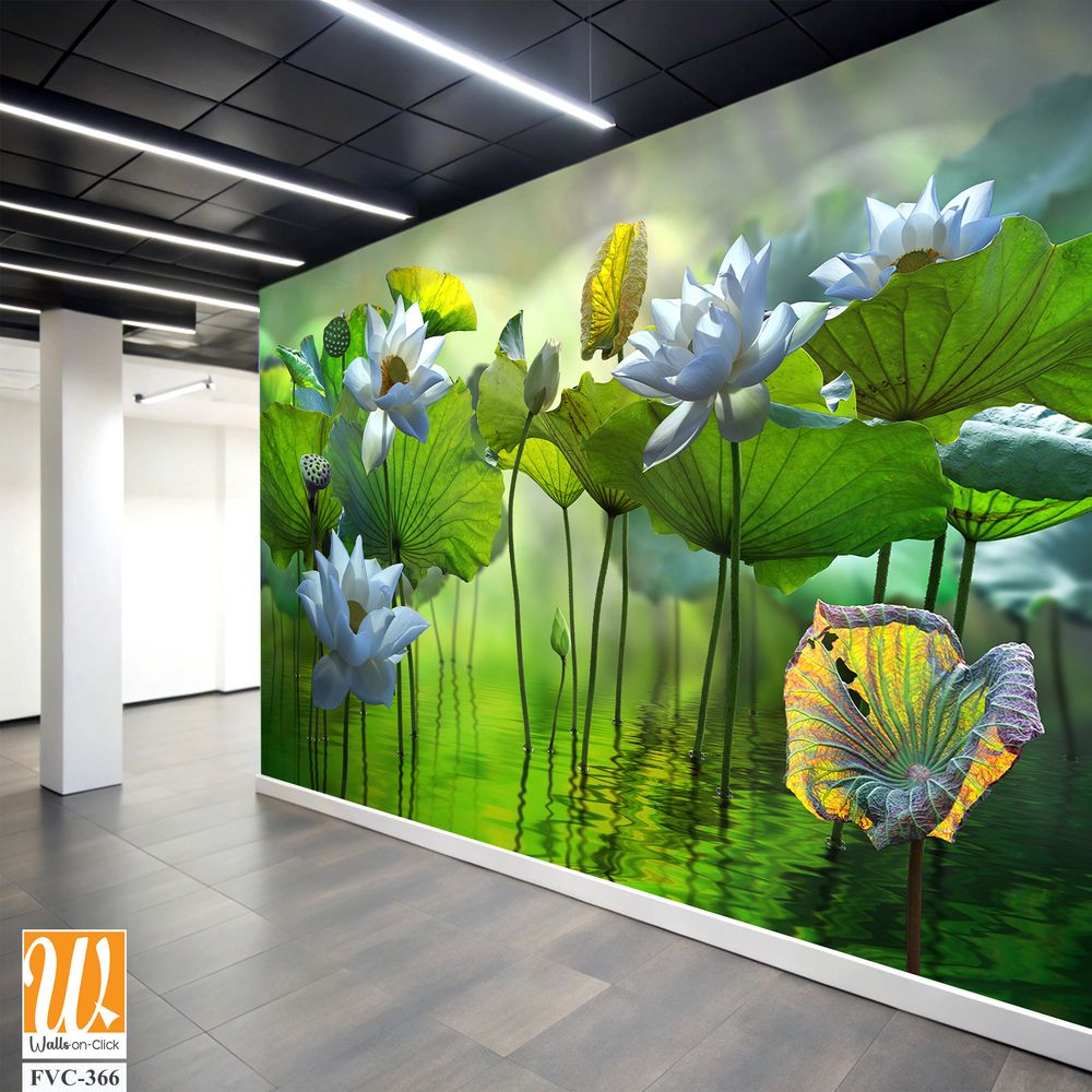 3D wallpaper, a fantasy landscape with lotus flowers [WP-FVC-366]