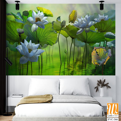 3D wallpaper, a fantasy landscape with lotus flowers [WP-FVC-366]