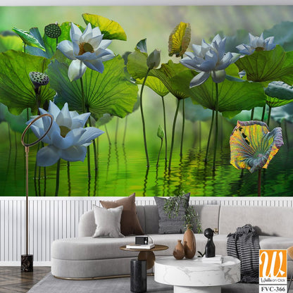 3D wallpaper, a fantasy landscape with lotus flowers [WP-FVC-366]