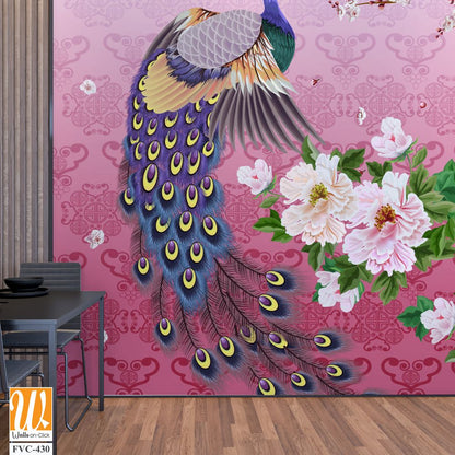 Peacock with plum blossoms and Chinese lanterns Wallpaper [WP-FVC-430]