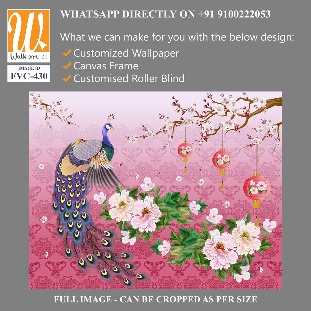 Peacock with plum blossoms and Chinese lanterns Wallpaper [WP-FVC-430]