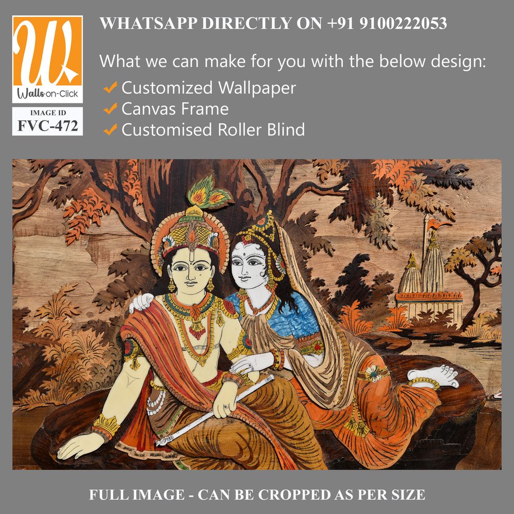 Wooden inlay painting of Lord Krishna and Radha Wallpaper [WP-FVC-472]