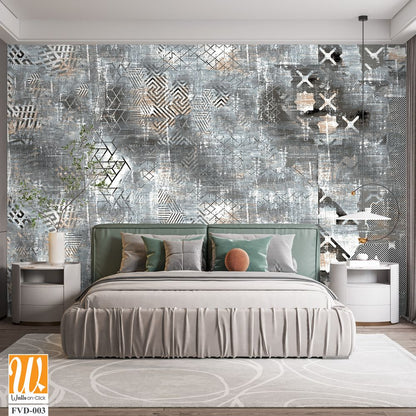 Distressed gray pattern with various geometric shapes Wallpaper [WP-FVD-003]