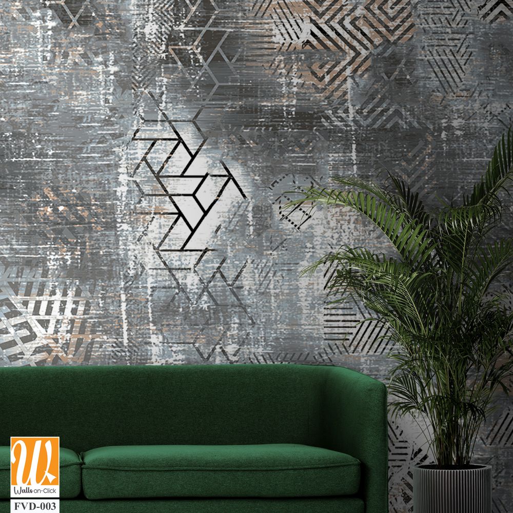 Distressed gray pattern with various geometric shapes Wallpaper [WP-FVD-003]