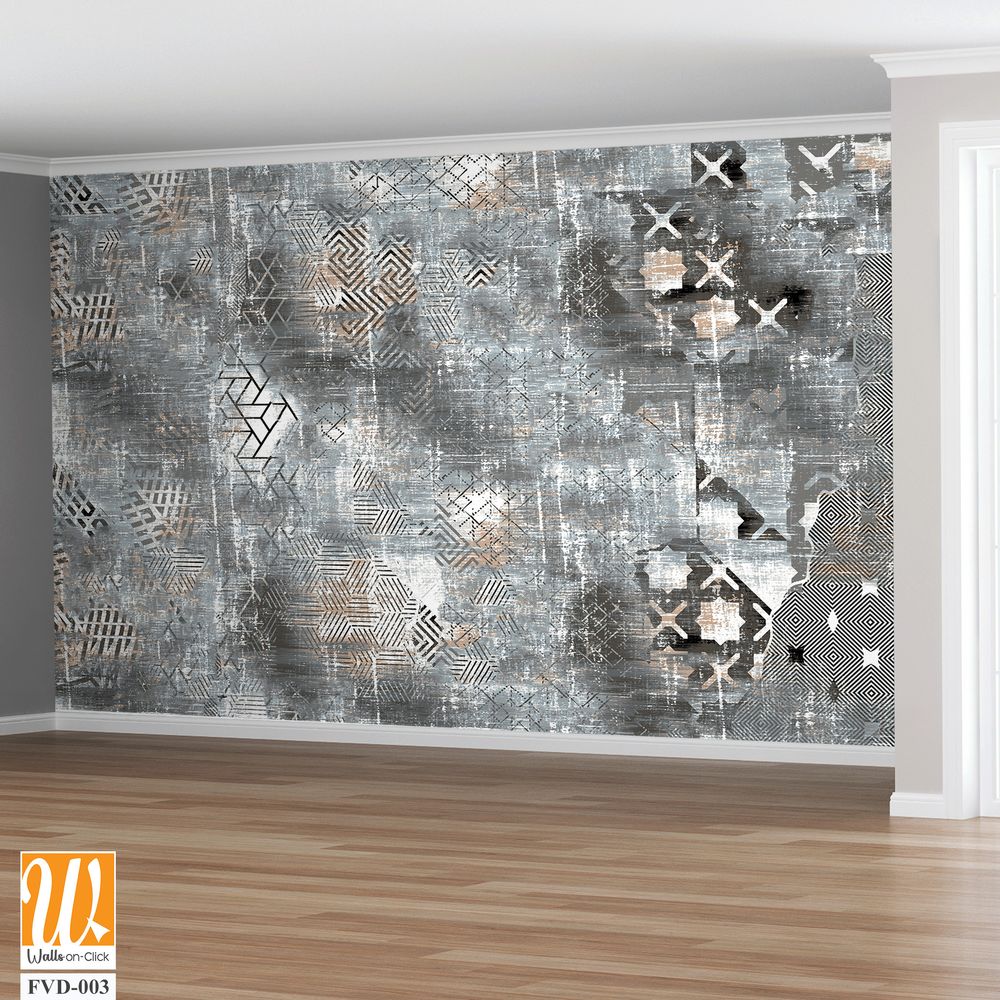 Distressed gray pattern with various geometric shapes Wallpaper [WP-FVD-003]