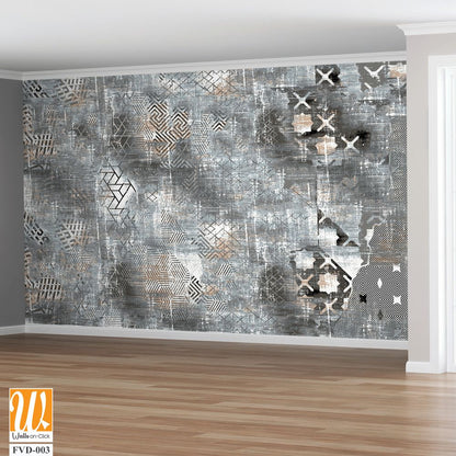 Distressed gray pattern with various geometric shapes Wallpaper [WP-FVD-003]