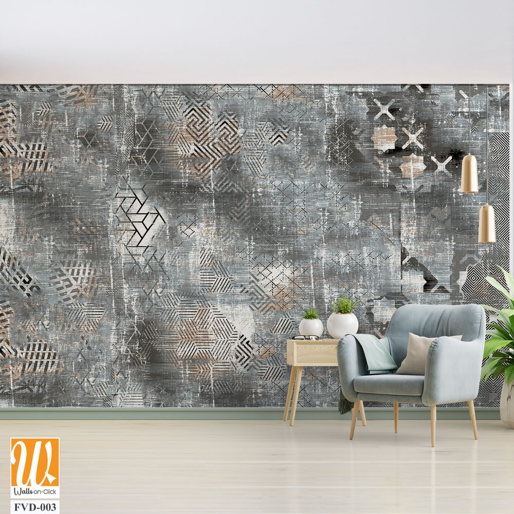 Distressed gray pattern with various geometric shapes Wallpaper [WP-FVD-003]