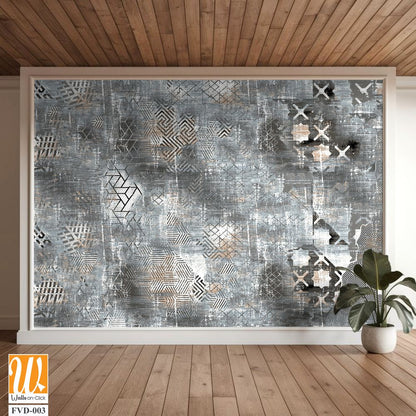 Distressed gray pattern with various geometric shapes Wallpaper [WP-FVD-003]