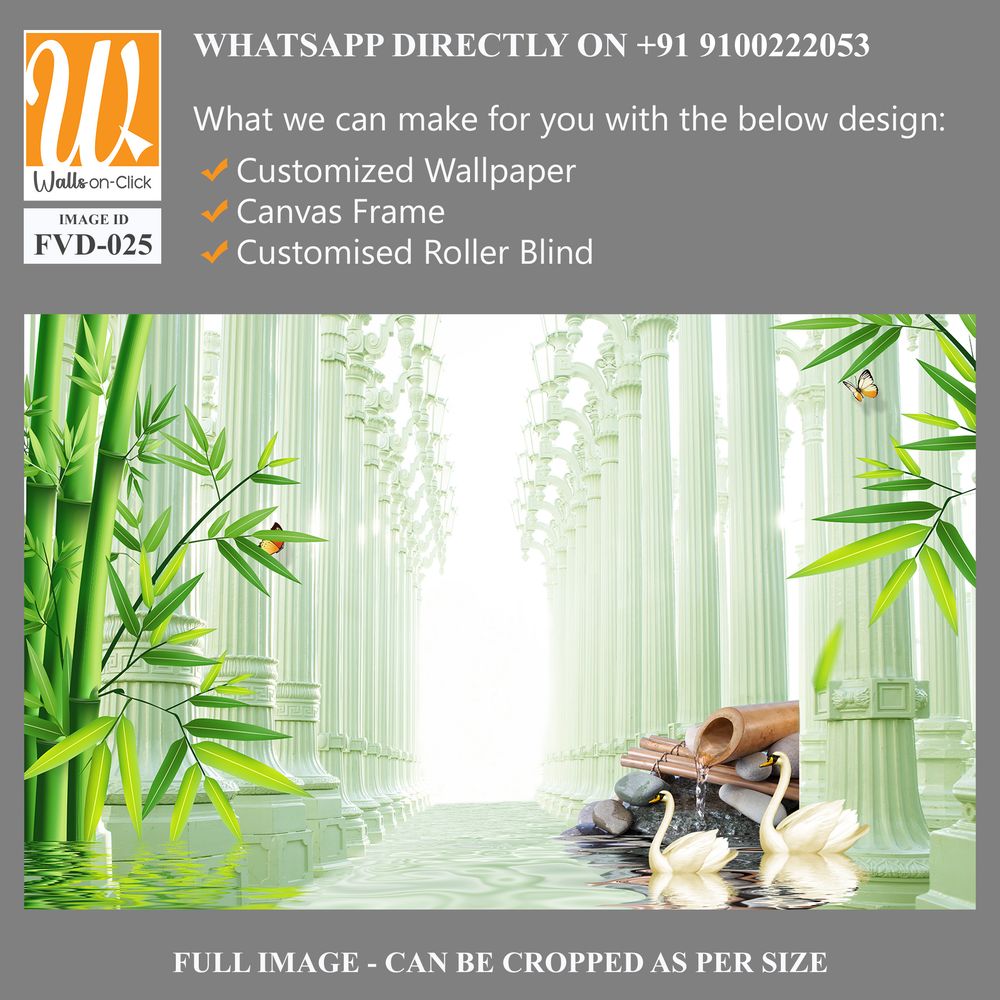 3D wallpaper, bamboo forest, columns with stone carvings [WP-FVD-025]