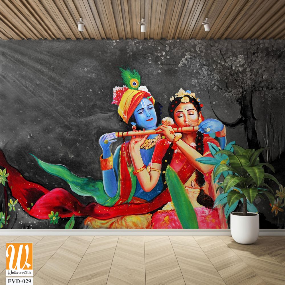 Watercolor painting of Lord Krishna playing the flute [WP-FVD-029]