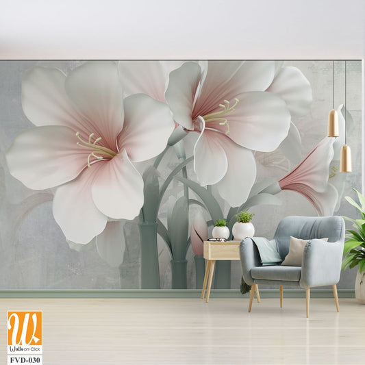 3D wallpaper with white and pink flowers [WP-FVD-030]