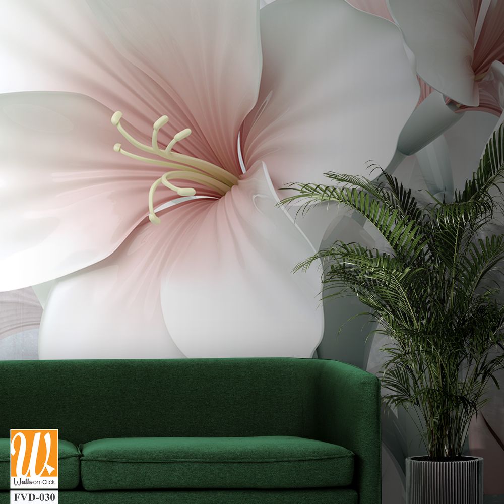 3D wallpaper with white and pink flowers [WP-FVD-030]