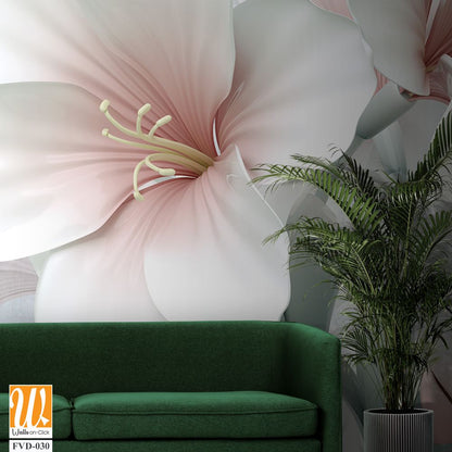 3D wallpaper with white and pink flowers [WP-FVD-030]