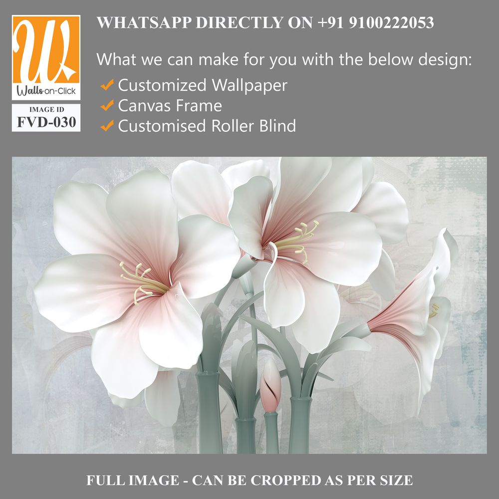 3D wallpaper with white and pink flowers [WP-FVD-030]