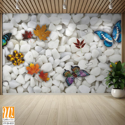 White pebbles with colorful enamel butterfly [WP-FVD-033]