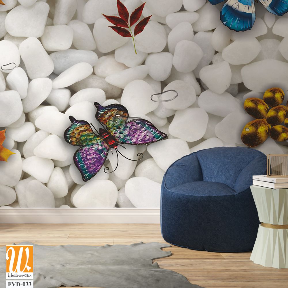 White pebbles with colorful enamel butterfly [WP-FVD-033]