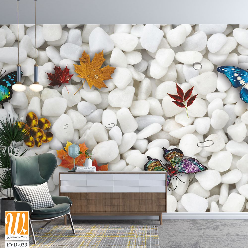 White pebbles with colorful enamel butterfly [WP-FVD-033]