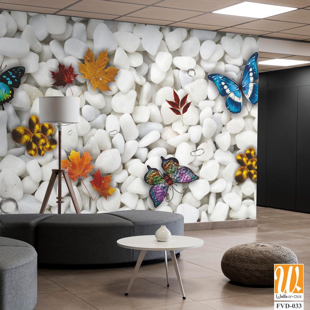 White pebbles with colorful enamel butterfly [WP-FVD-033]