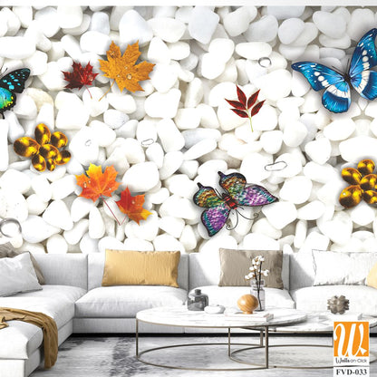 White pebbles with colorful enamel butterfly [WP-FVD-033]