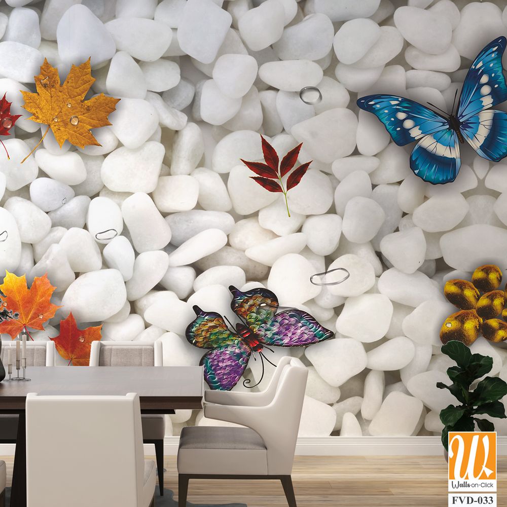 White pebbles with colorful enamel butterfly [WP-FVD-033]