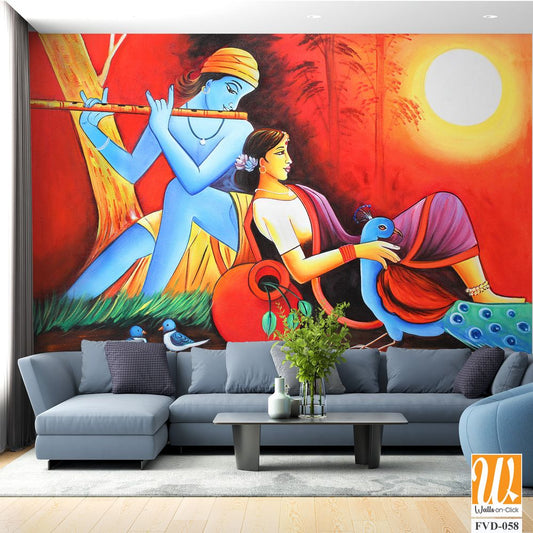 Colorful painting of Lord Krishna Wallpaper [WP-FVD-058]