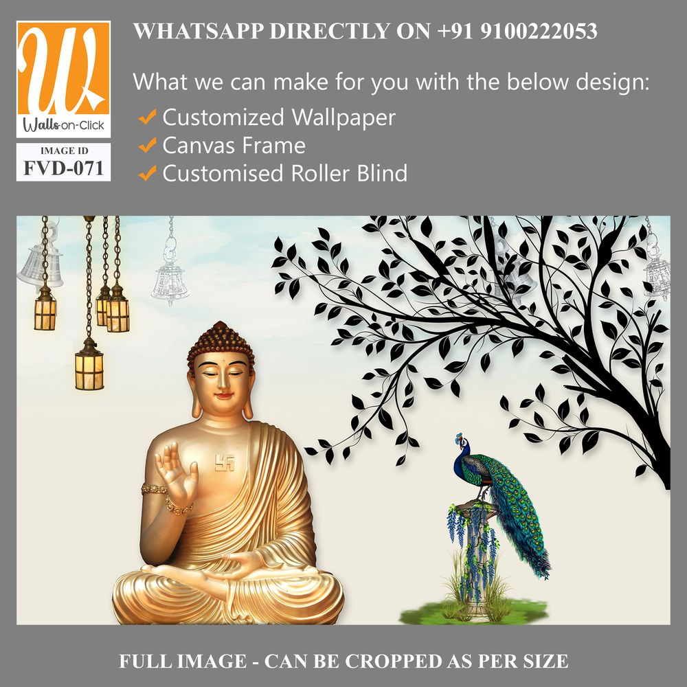 3D wallpaper, golden Buddha sitting under a tree [WP-FVD-071]