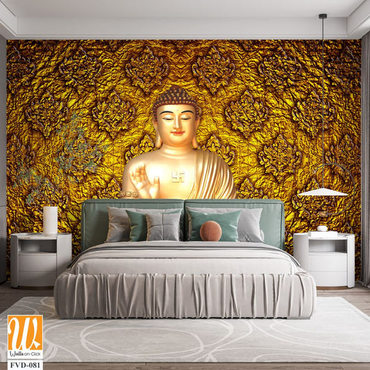 Buddha statue surrounded by gold patterns Wallpaper [WP-FVD-081]