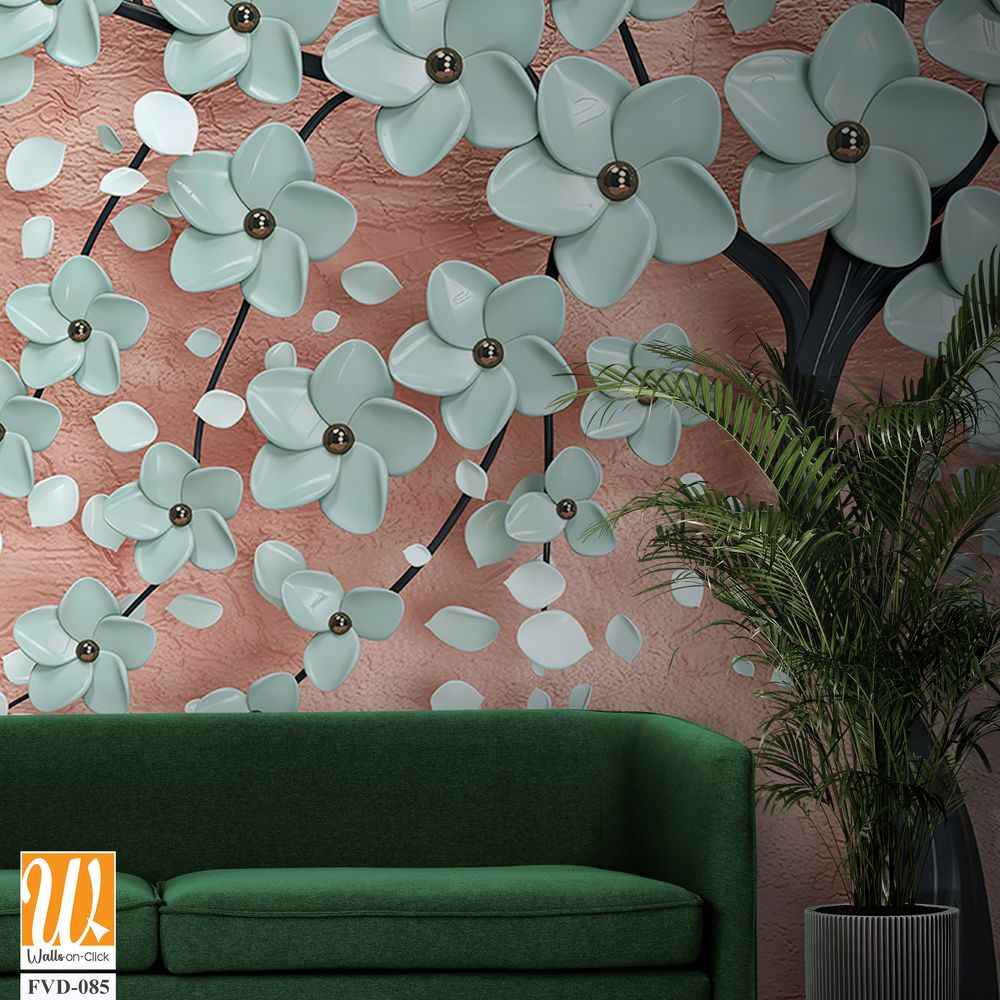 3D tree of life with turquoise flowers on a pink background Wallpaper [WP-FVD-085]