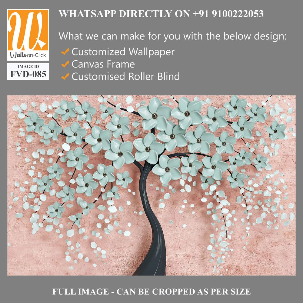 3D tree of life with turquoise flowers on a pink background Wallpaper [WP-FVD-085]