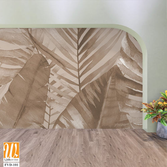 Watercolor, sepia-toned palm leaves, large-scale mural [WP-FVD-101]