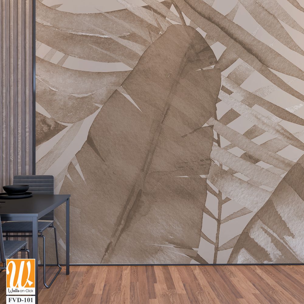 Watercolor, sepia-toned palm leaves, large-scale mural [WP-FVD-101]