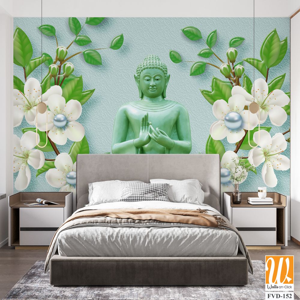 3D wallpaper featuring a green Buddha [WP-FVD-152]