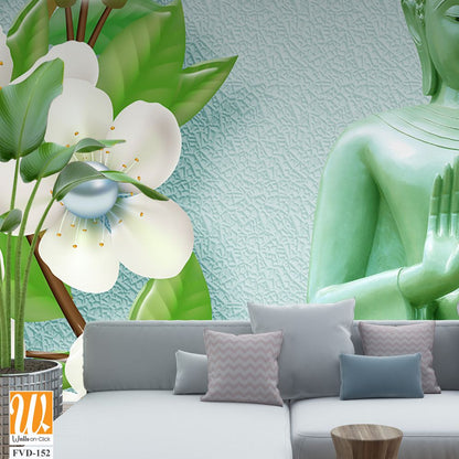 3D wallpaper featuring a green Buddha [WP-FVD-152]