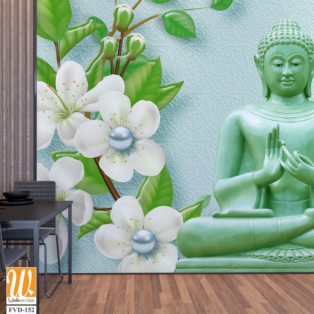 3D wallpaper featuring a green Buddha [WP-FVD-152]