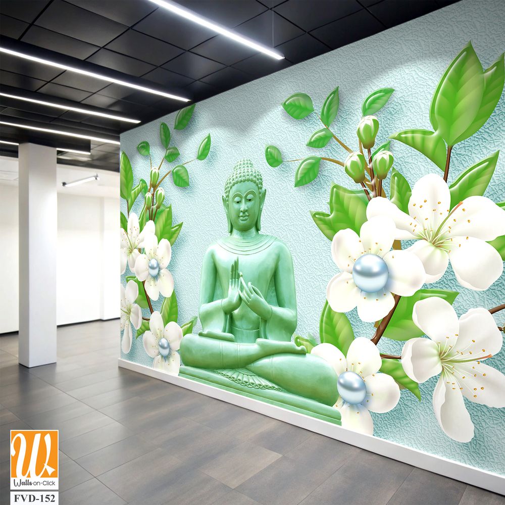 3D wallpaper featuring a green Buddha [WP-FVD-152]