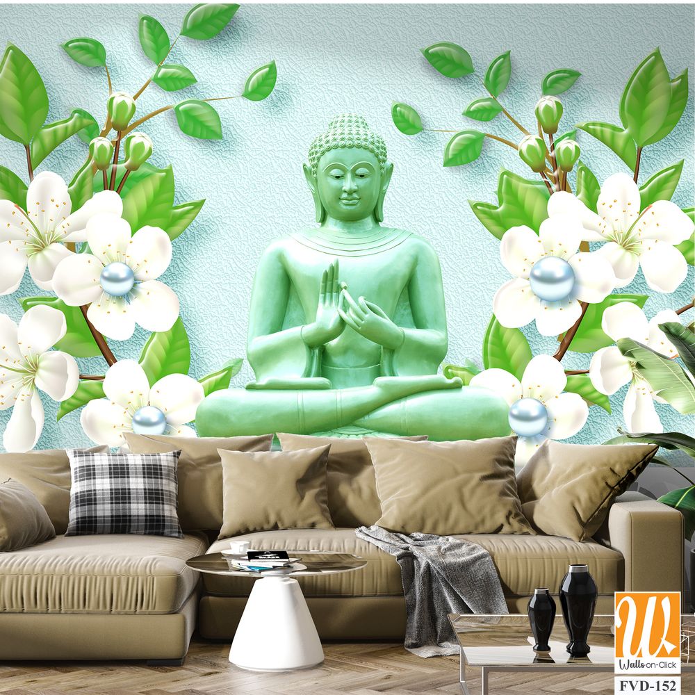 3D wallpaper featuring a green Buddha [WP-FVD-152]