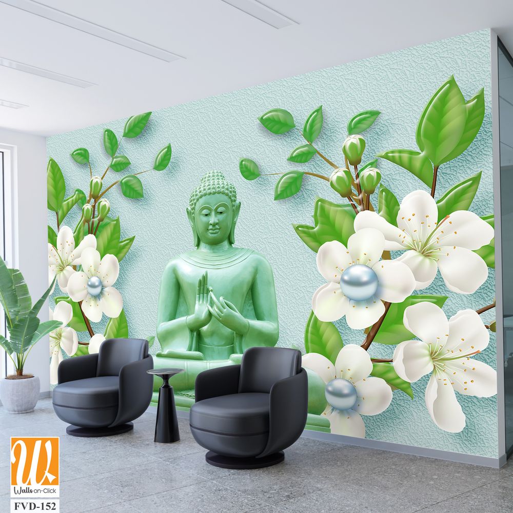 3D wallpaper featuring a green Buddha [WP-FVD-152]