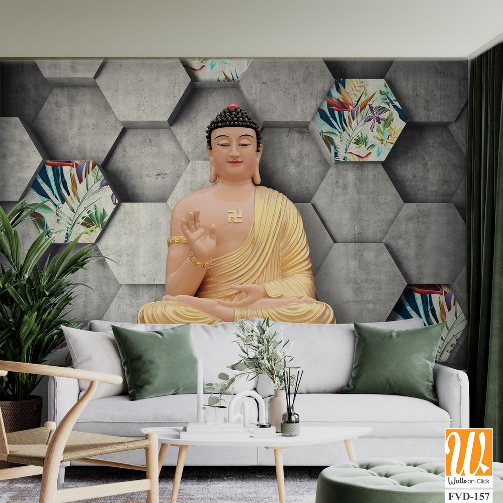 Buddha with a honeycomb background, [WP-FVD-157]