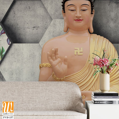 Buddha with a honeycomb background, [WP-FVD-157]