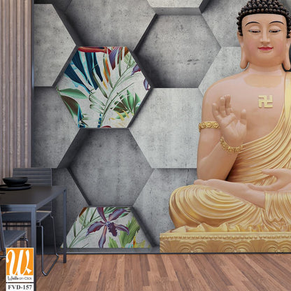 Buddha with a honeycomb background, [WP-FVD-157]