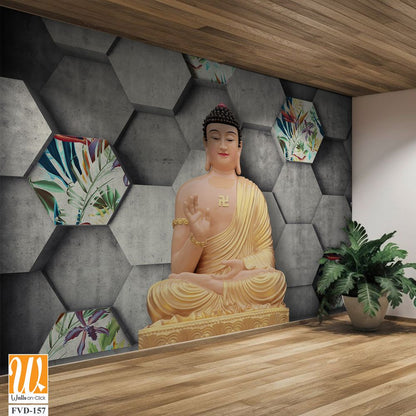 Buddha with a honeycomb background, [WP-FVD-157]