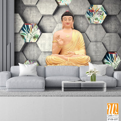 Buddha with a honeycomb background, [WP-FVD-157]