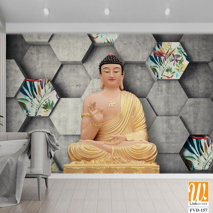 Buddha with a honeycomb background, [WP-FVD-157]