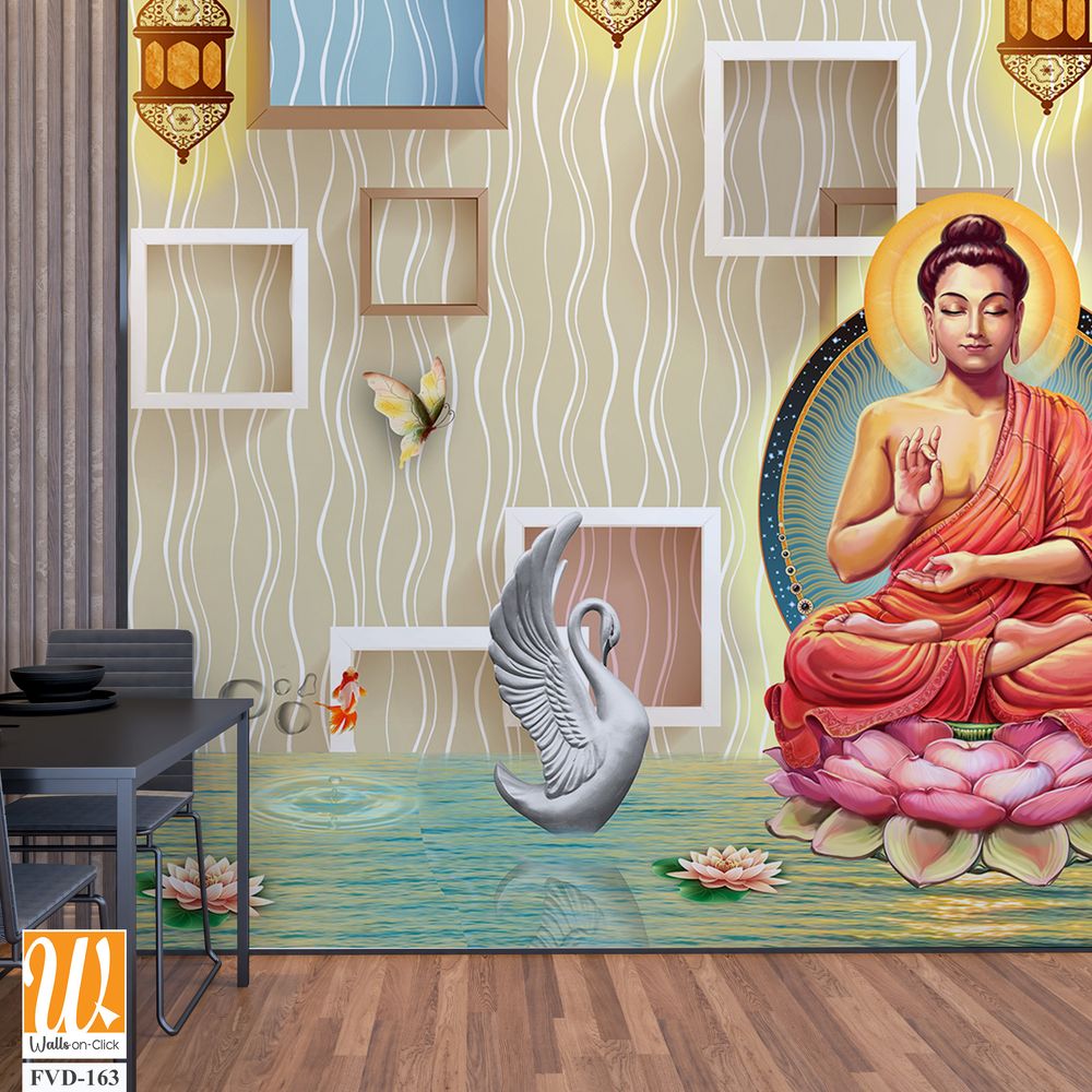 Buddha in a lotus pose, surrounded by swans [WP-FVD-163]